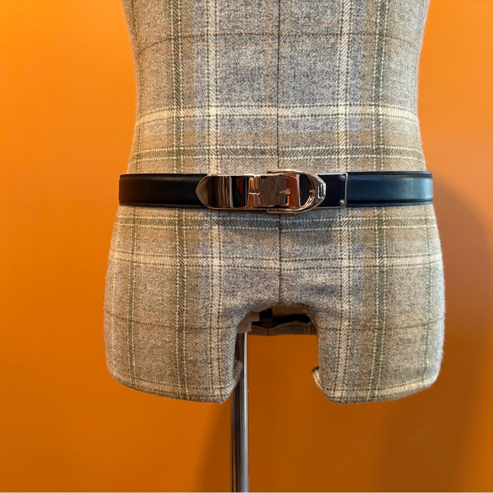 Ralph Lauren Silver Plate ‘Letter Opener’ belt in Black Calf Skin.